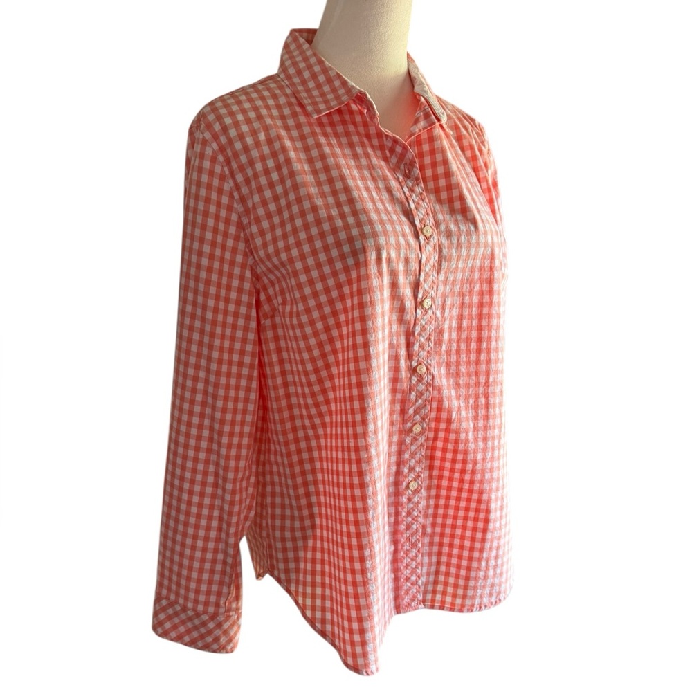 Laura Scott Button-up Top in a Beautiful Coral Gingham
